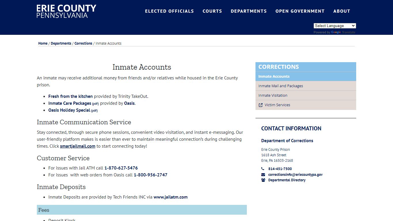 Inmate Accounts | Erie County, PA